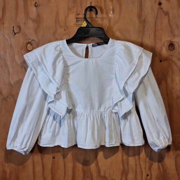 Zara Tops - Zara Crop Top Women XS White Ruffled Keyhole Coastal Cowgirl Boho Western Beachy